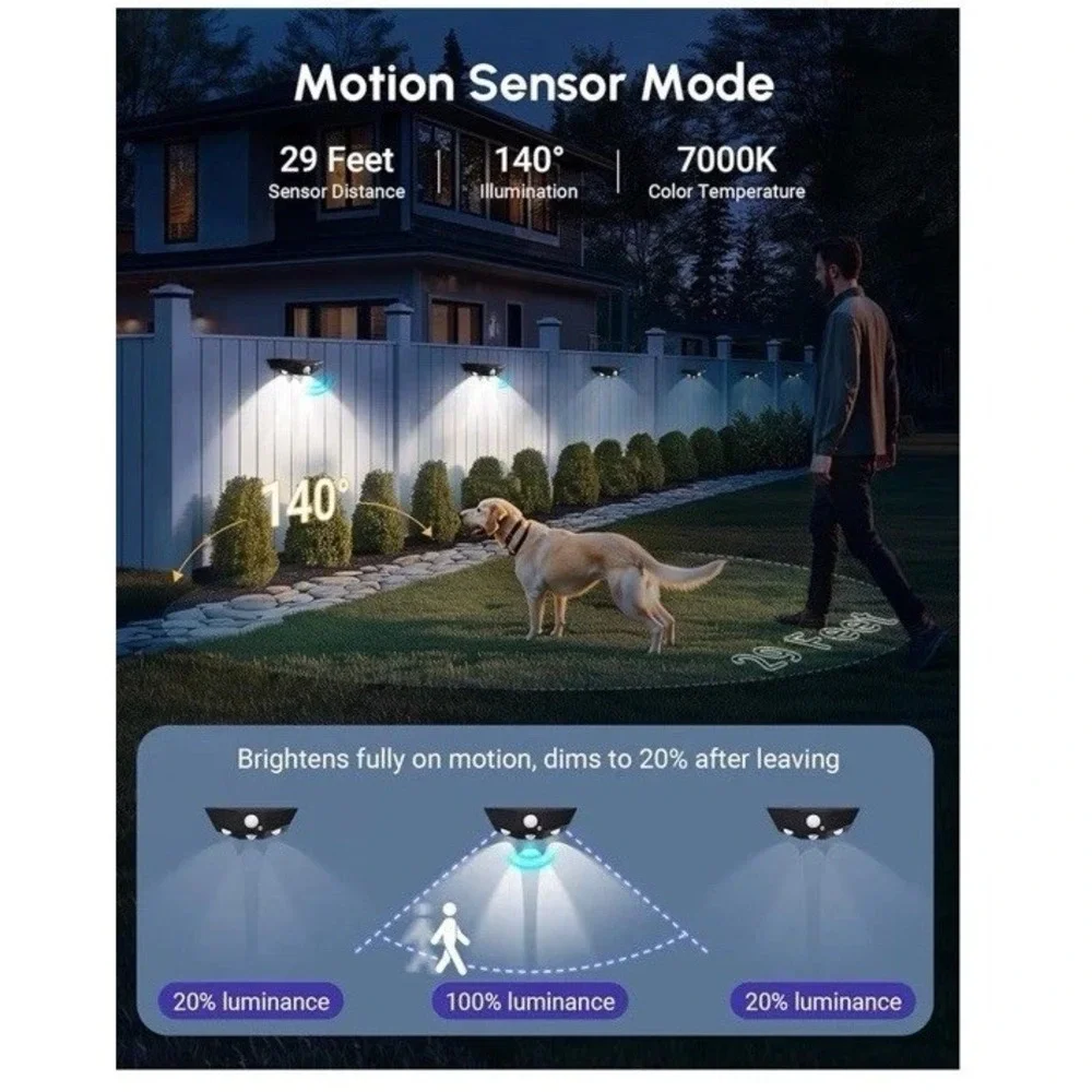 12 Pack Solar Fence Lights Outdoor Motion Sensor Waterproof 3000K/7000K‎